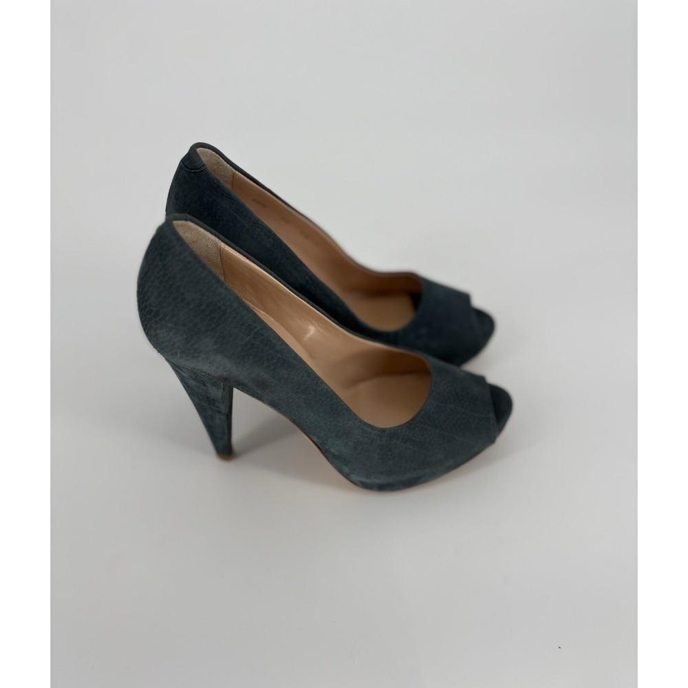 Authentic Bally Women's Blue Suede Peep Toe Cone Heel Pumps Shoes 5.5 US / 36 EU
